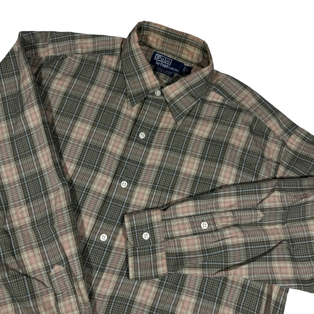 Polo Ralph Lauren Lowell Sport Mens M Green Plaid Cotton Button Up Twill Shirt